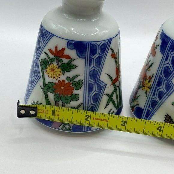 2 Floral Porcelain Japanese Flower Bud Vases Blue White Gold Toned Rim Small 4" - Picture 10 of 12